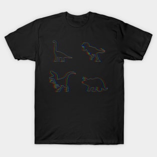 Cute Blue Dinosaurs Rainbow Pattern T-Shirt